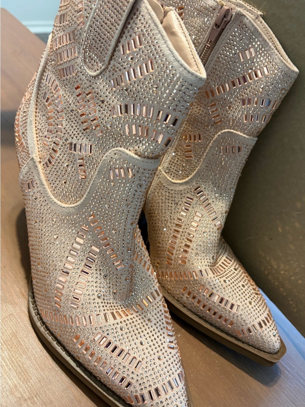 Embellished Rose Gold Women's Western Ankle Boots